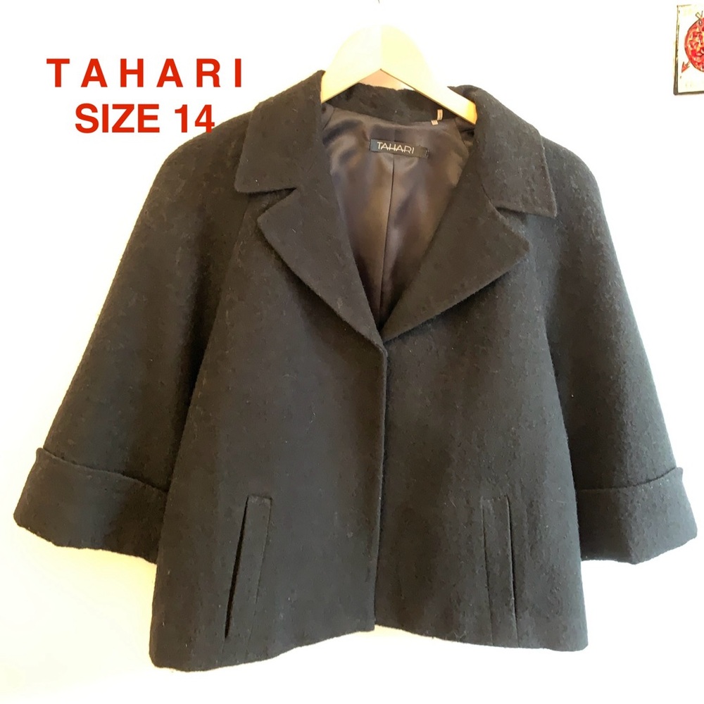 TAHARI Subtle Black Brocade Jacket Size US 14 PLUS SIZE EUC